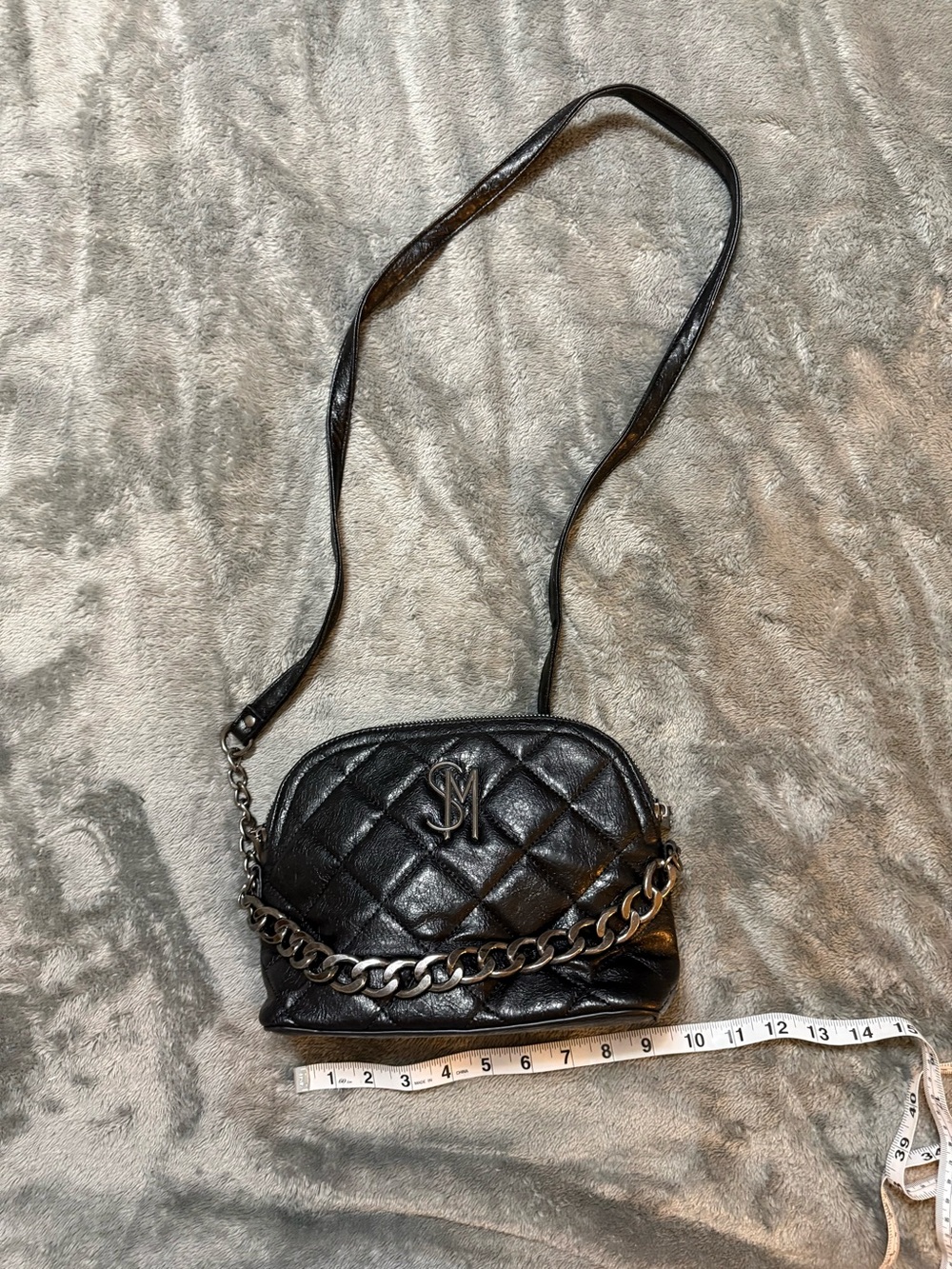 Steve Madden Black Quilted Crossbody with Chain Accent